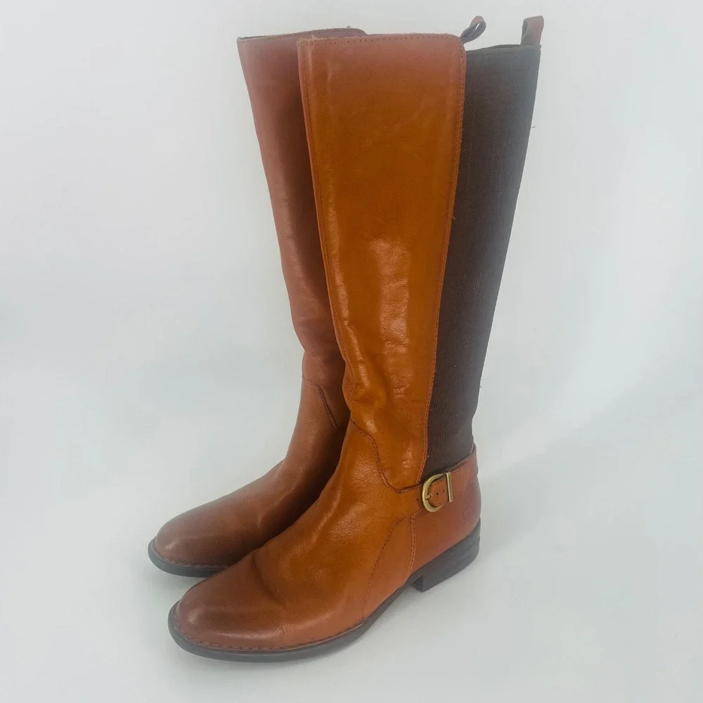 BORN Campbell Tan Leather Knee High Riding Equestrian Boots Size‎ 7 Comfort